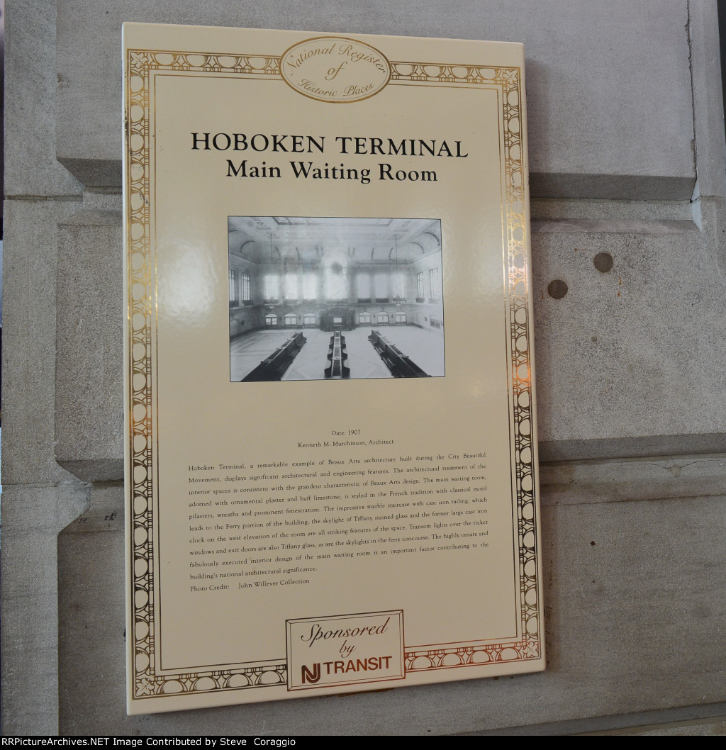 Hoboken Terminal Main Waiting Room Plaque. 
